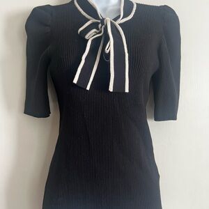 CeCe Black knit top with Cream Bow